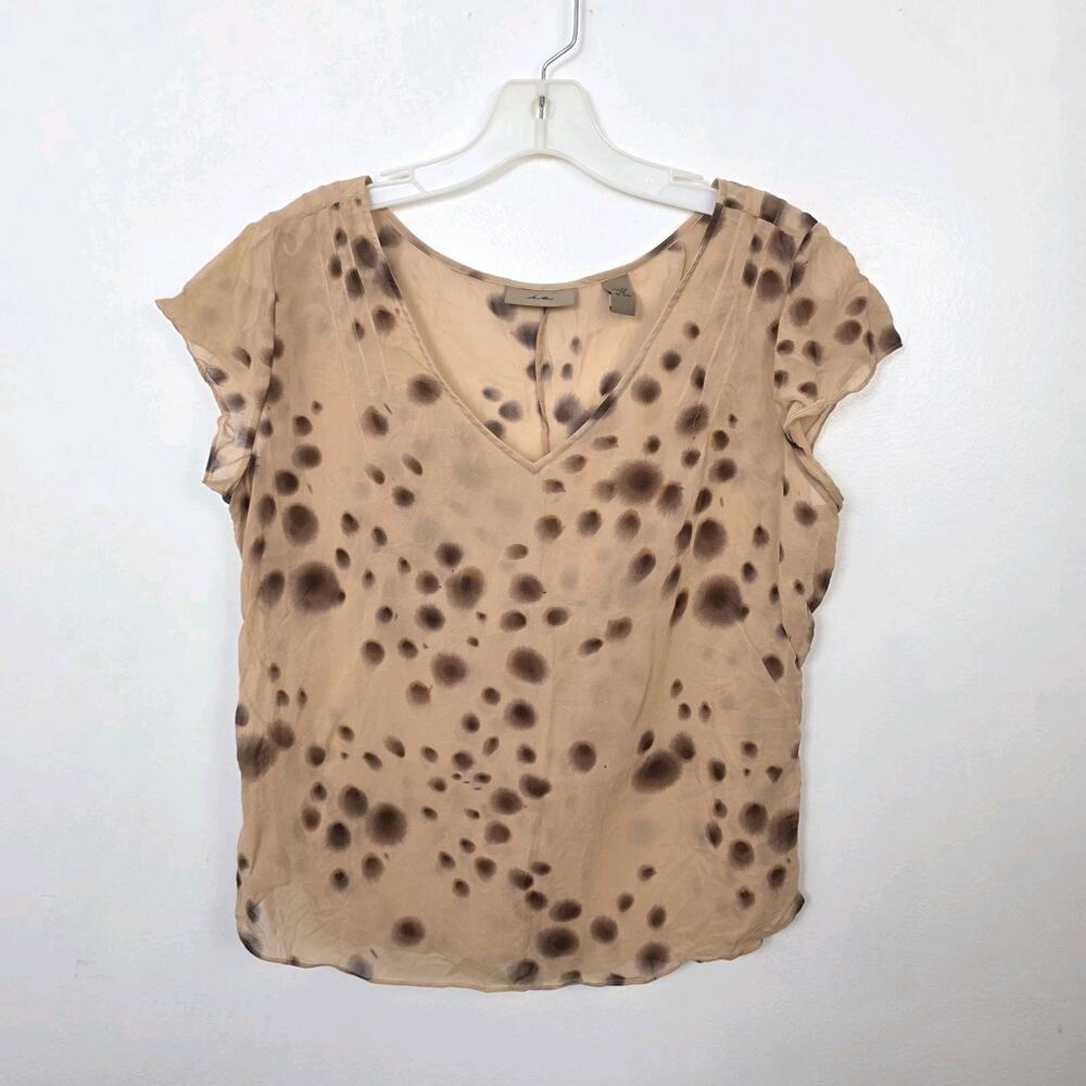 i.e. Tan Brown 100% Silk Sheer Y2K Going Out Party Cute Lightweight Blouse Sz 14